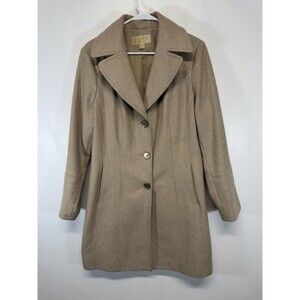 Michael Kors Womens XLBeige Camel Tan Wool Blend Trench Overcoat Detachable Hood